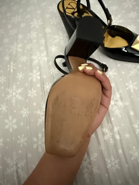 Valentino Black Patent Slingback Pumps with Gold Pyramid Accent - Picture 7 of 15